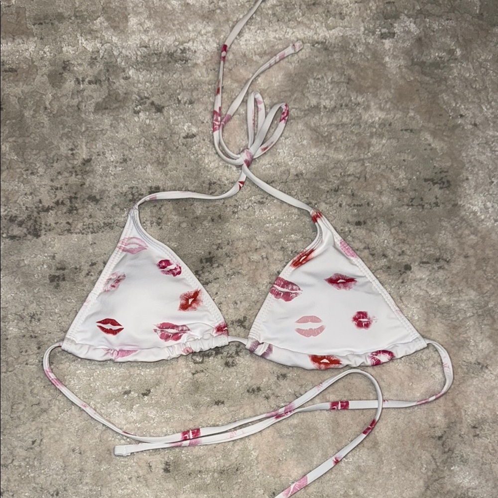 White Bikini Top with Lip Print